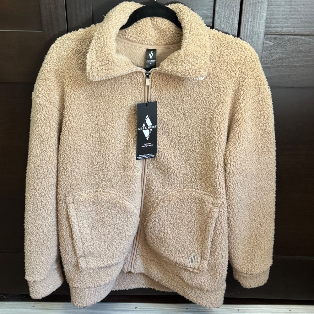 Skechers Womens Beige Sherpa Fleece GO WALK Downtime Jacket Size M NWT
